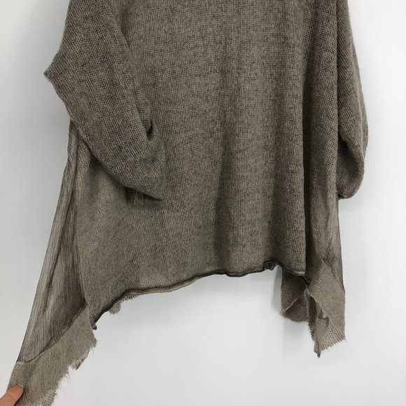NWOT made in italy Taupe Sheer Eyelet Knit 1/2 Sleeve Oversized drape sweater - Picture 13 of 15